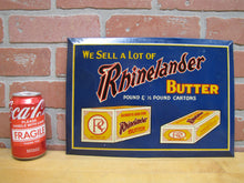 Load image into Gallery viewer, RHINELANDER BUTTER Creamery Milwaukee Wisconsin Original Old Dairy Advertising Sign TOC SCIOTO SIGN CO KENTON OHIO
