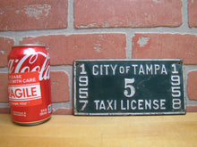 Load image into Gallery viewer, 1950s CITY OF TAMPA TAXI LICENSE 1957 1958 Embossed Metal Auto Truck Sign Plate
