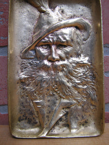 Bearded Gentleman Feather in Hat Antique Brass Tray Ashtray Card Cigar Tip Ring