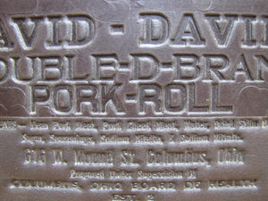 DAVID DAVIES DOUBLE D BRAND PORK ROLL Columbus Ohio Old Advertising Panel Sign