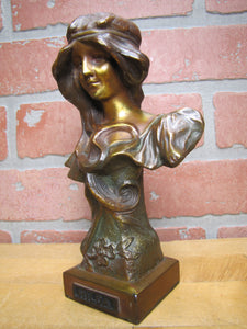 HILDA Antique Art Nouveau Beautiful Maiden Decorative Arts Statue Bust