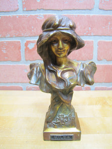 HILDA Antique Art Nouveau Beautiful Maiden Decorative Arts Statue Bust