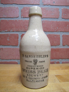 F SANDKUHLER'S SUPERIOR WEISS BEER BREWERY BALTIMORE Antique Stoneware Bottle Md