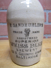 Load image into Gallery viewer, F SANDKUHLER&#39;S SUPERIOR WEISS BEER BREWERY BALTIMORE Antique Stoneware Bottle Md
