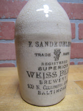 Load image into Gallery viewer, F SANDKUHLER&#39;S SUPERIOR WEISS BEER BREWERY BALTIMORE Antique Stoneware Bottle Md
