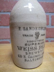 F SANDKUHLER'S SUPERIOR WEISS BEER BREWERY BALTIMORE Antique Stoneware Bottle Md