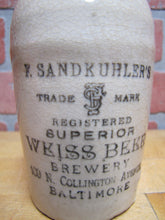 Load image into Gallery viewer, F SANDKUHLER&#39;S SUPERIOR WEISS BEER BREWERY BALTIMORE Antique Stoneware Bottle Md
