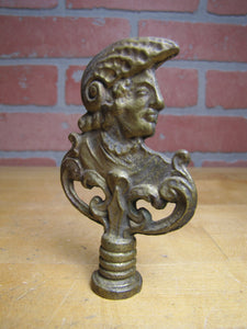 Gladiator Warrior Mans Bust Old Brass Decorative Arts Figural Finial Hardware