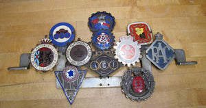 European Tour 11 Original Old Car Club Badges Mounted on Bumper Bracket Sign Ad