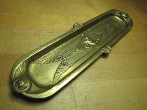 Cherub Flowers Antique Brass Decorative Arts Tray Business Card Desk Pen Trinket