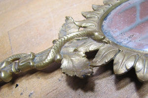 Serpent Snake Leaves Antique Decorative Arts Hand Mirror Ornate Bevel Edge Glass