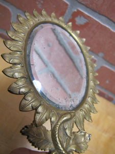 Serpent Snake Leaves Antique Decorative Arts Hand Mirror Ornate Bevel Edge Glass