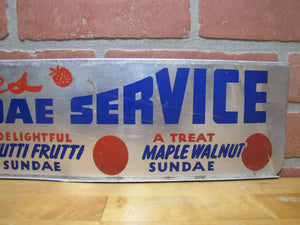 POLES TOPMOST SUNDAE SERVICE Original Old Ice Cream Store Display Ad Sign