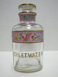 TOILET WATER Antique Perfume Glass Bottle Hand Painted Ornate Detailing Flowers