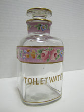 Load image into Gallery viewer, TOILET WATER Antique Perfume Glass Bottle Hand Painted Ornate Detailing Flowers
