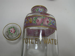 TOILET WATER Antique Perfume Glass Bottle Hand Painted Ornate Detailing Flowers