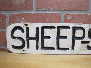 SHEEP-SKINS Old Double Sided Wooden Advertising Sign Wood Sheepskins Store Shop