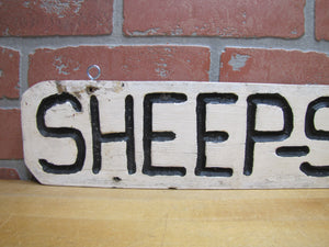 SHEEP-SKINS Old Double Sided Wooden Advertising Sign Wood Sheepskins Store Shop