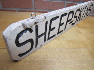 SHEEP-SKINS Old Double Sided Wooden Advertising Sign Wood Sheepskins Store Shop