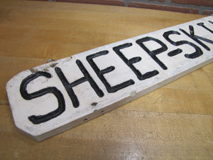 SHEEP-SKINS Old Double Sided Wooden Advertising Sign Wood Sheepskins Store Shop