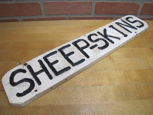 SHEEP-SKINS Old Double Sided Wooden Advertising Sign Wood Sheepskins Store Shop