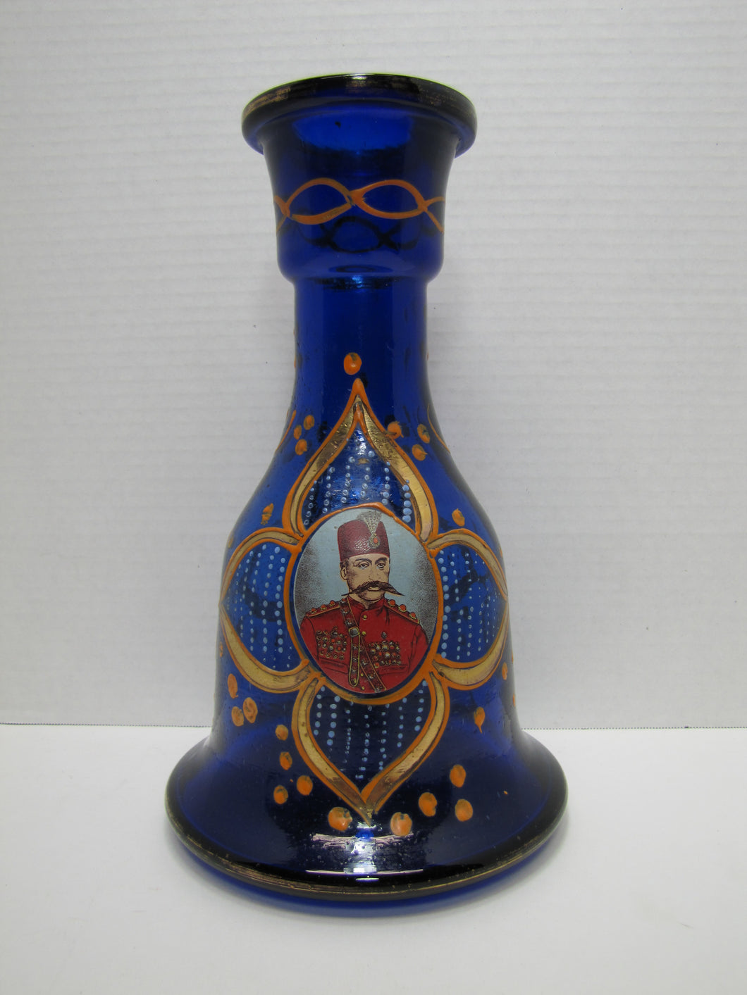 Cobalt Blue Glass Perisan Portrait Vase Decanter Pitcher Hookah Ornate