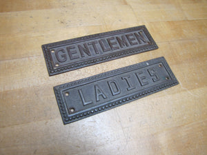 GENTLEMEN & LADIES Vintage Brass Signs Restroom Gas Station Diner Bar Pub Tavern