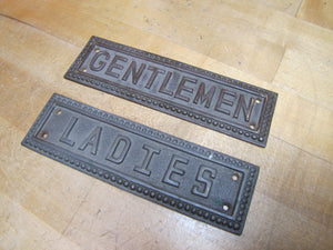 GENTLEMEN & LADIES Vintage Brass Signs Restroom Gas Station Diner Bar Pub Tavern