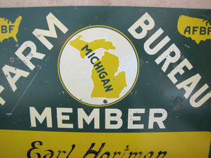 MICHIGAN FARM BUREAU MEMBER AFBF Original Old Advertising Sign Earl Hartman