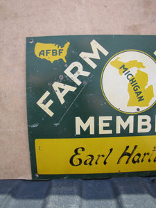 MICHIGAN FARM BUREAU MEMBER AFBF Original Old Advertising Sign Earl Hartman