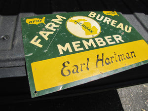 MICHIGAN FARM BUREAU MEMBER AFBF Original Old Advertising Sign Earl Hartman