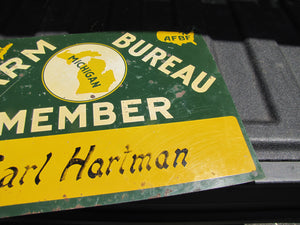 MICHIGAN FARM BUREAU MEMBER AFBF Original Old Advertising Sign Earl Hartman