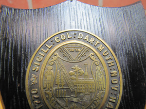 DARTMUTH College Original Old Bronze Medallion Wooden Plaque Crest Ornate