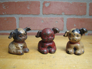3 Antique Cast Iron Fido Dog Paperweights Small Decorative Desk Shelf Art Statue