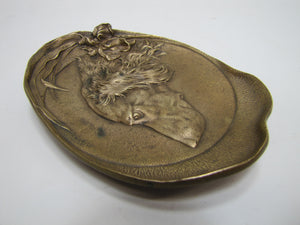 Hunting Dog in Brush Antique Bronze Decorative Arts High Relief Tray Ornate