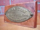 WHARTON MANGANESE STEEL FROG Pat 1901 Antique Nameplate Tag RR Equipment Sign