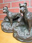 Dog Landscape Antique Bronze Clad Bookends Decorative Art Statues