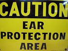 CAUTION EAR PROTECTION AREA Orig Old Porcelain Sign STANDARD Co CLEVELAND Ohio