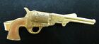 PISTOL SIX SHOOTER Vintage Brass Tie Tack Bar Ornate Figural Fine Detailing