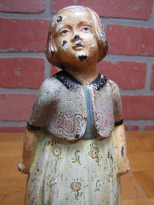 YOUNG GIRL Flower Dress Sweater Old Cast Iron Doorstop Decorative Art Statue