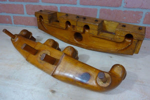 AUTO TRUCK WOOD MANIFOLD FACTORY MOLD Orig Old 2pc Decorative Art Sign V8 Engine