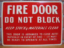Load image into Gallery viewer, FIRE DOOR DO NOT BLOCK Old Embossed Tin Metal Sign Scioto Sign Co Kenton O
