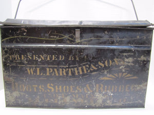 PARTHE & SONS BOOTS SHOES RUBBERS Antique Shoemakers Sign Box ALLIANCE OHIO