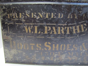 PARTHE & SONS BOOTS SHOES RUBBERS Antique Shoemakers Sign Box ALLIANCE OHIO