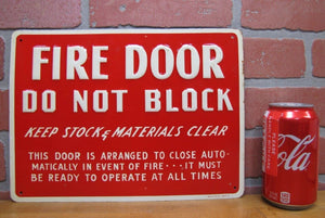 FIRE DOOR DO NOT BLOCK Old Embossed Tin Metal Sign Scioto Sign Co Kenton O