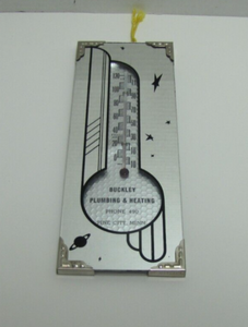 BUCKLEY PLUMBING & HEATING PINE CITY MINN Old Ad Thermometer Mirrored Space Age