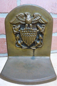 Antique Brass American Eagle Shield Crest Anchors Navy Decorative Art Bookends