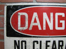 Load image into Gallery viewer, DANGER NO CLEARANCE FOR MAN ON CAR Old Railroad Industrial Shop Ad Sign 14x20
