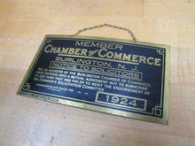 Load image into Gallery viewer, 1924 BURLINGTON NJ NOTICE TO SOLICITORS CHAMBER of COMMERCE Old Brass Ad Sign
