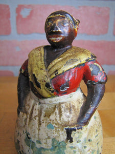 Antique Cook wearing Apron Cast Iron Doorstop Figural Woman Door Stopper Art